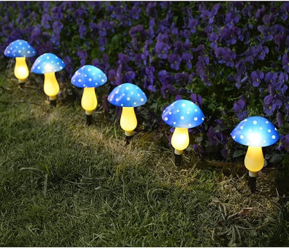 6-Pack Blue Solar Garden Lights, Solar Powered Mushroom Stake Lights for Outdoor Yard Decor, Waterproof Garden Ornaments for Backyard Lawn Deck Landscape Fence Christmas Halloween Decorations