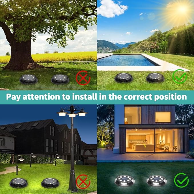Solar Ground Lights, 8 Pack 12 LED Solar Disk Lights Outdoor Waterproof In-Ground Landscape Lighting for Garden | Lumora