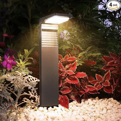 Solar Pathway Lights 4 Pack with Warm White and Cool White Mode, Modern Solar Path Lights Outdoor Waterproof, Perfect Solar Lights for Backyard, Lawn, Driveway, Walkway, Garden Decorative.