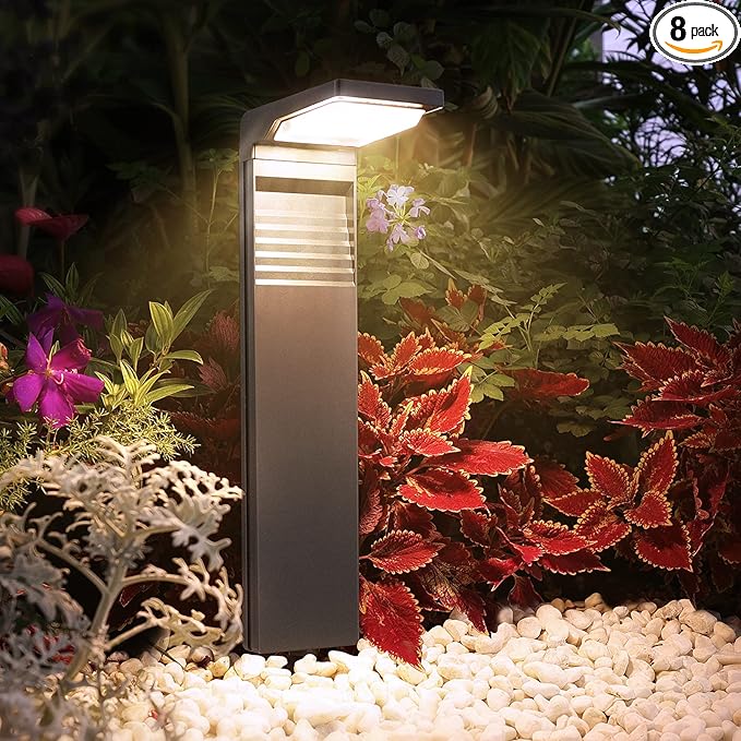 Solar Pathway Lights 8 Pack with Warm White and Cool White Mode, Modern Solar Path Lights Outdoor Waterproof, Perfect Solar Lights for Backyard, Lawn, Driveway, Walkway, Garden Decorative.