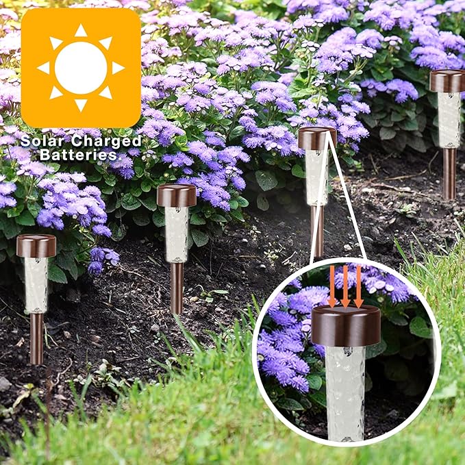 Crosslight Solar Powered Pathway Lights (56 Pack) - Stainless Steel Outdoor White LED Lights, Waterproof for Garden, Yard, Patio, Lawn, Walkway - Decorative Ground Stake Lighting | Bronze