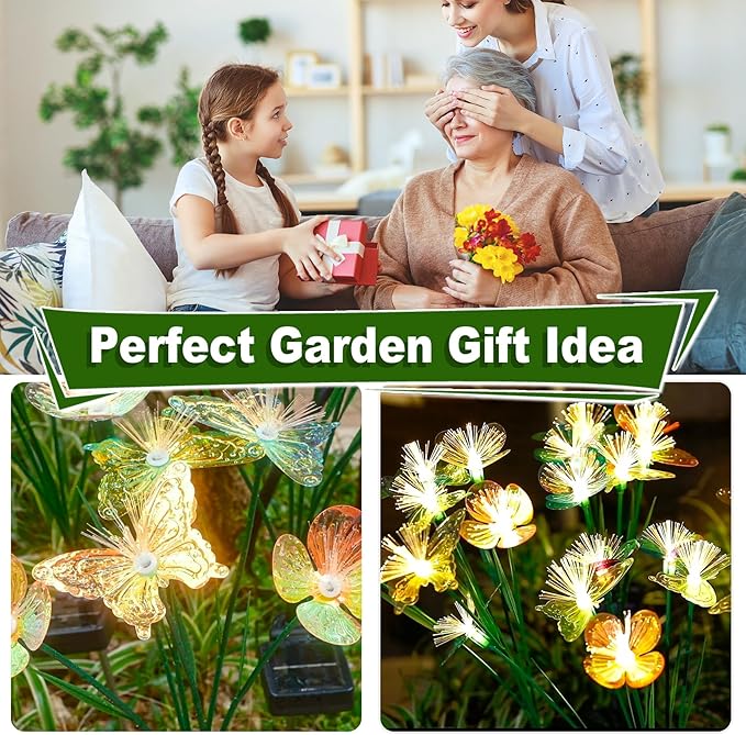 Solar Butterfly&Flower Garden Lights - Outdoor Light for Yard Decoration, Larger Solar Panel, Waterproof LED Garden Lights for Pathway&Holiday Decor(4pack)