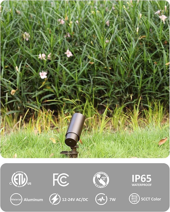 LED Landscape Spotlights, 7W 5CCT Wired Uplighting Outdoor with Adjustable Beam Angle, 12V Low Voltage Spot Lights | Lumora