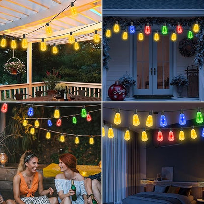 Auroraworld 100FT Outdoor String Lights with 50 LED Bulbs, Dimmable, RGB Color-Changing Patio Lights with Remote, Shatterproof, Waterproof for Yards, Parties, Weddings