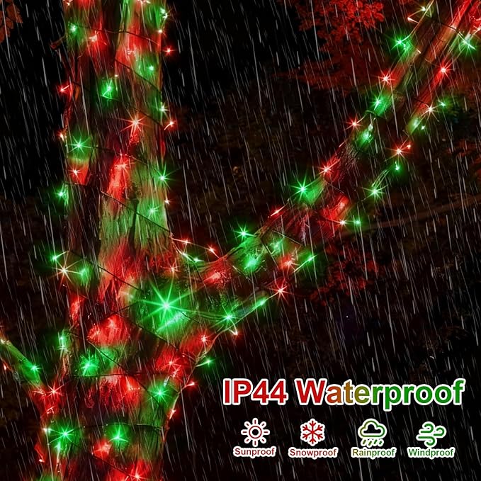 QITONG 2 Pack Red and Green Solar Christmas Lights, Each 66ft 200 LED Solar String Lights Outdoor Waterproof, 8 | Lumora
