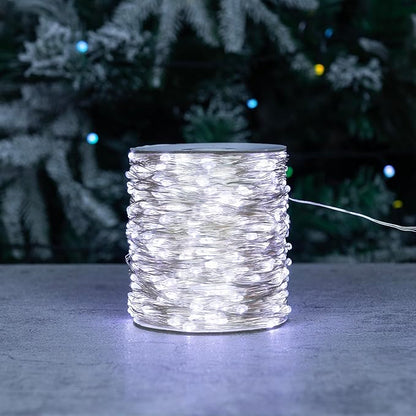 40FT Solar String Lights Outdoor, 240 LED - 2X Brighter Cool White, 8 Lighting Modes, Ultra-Dense Christmas Lights Waterproof Green Copper Wire - for Patio, Garden, Christmas