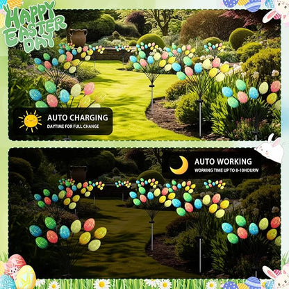 Baquler 6 Pack 60 LED Easter Eggs Solar Lights Outdoor Waterproof Solar Firefly Outdoor Easter Lights with Stake for Yard Garden Path Lawn Party Patio Pathway Decorations