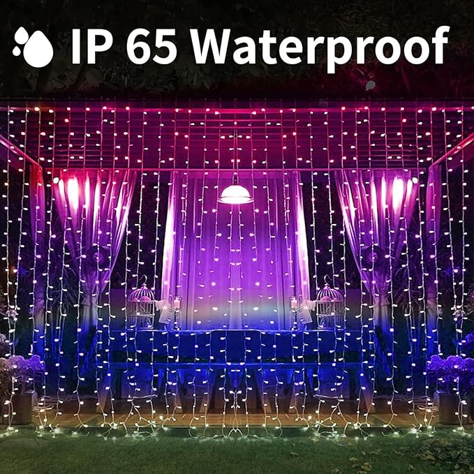 300 LED Solar Curtain Lights Outdoor Indoor Solar Christmas Lights Fairy Window Waterproof, Twinkle 8 Modes Christmas Decoration for Home Patio (Multi-Colored)