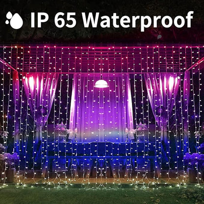300 LED Solar Curtain Lights Outdoor Indoor Solar Christmas Lights Fairy Window Waterproof, Twinkle 8 Modes Christmas Decoration for Home Patio (Multi-Colored)
