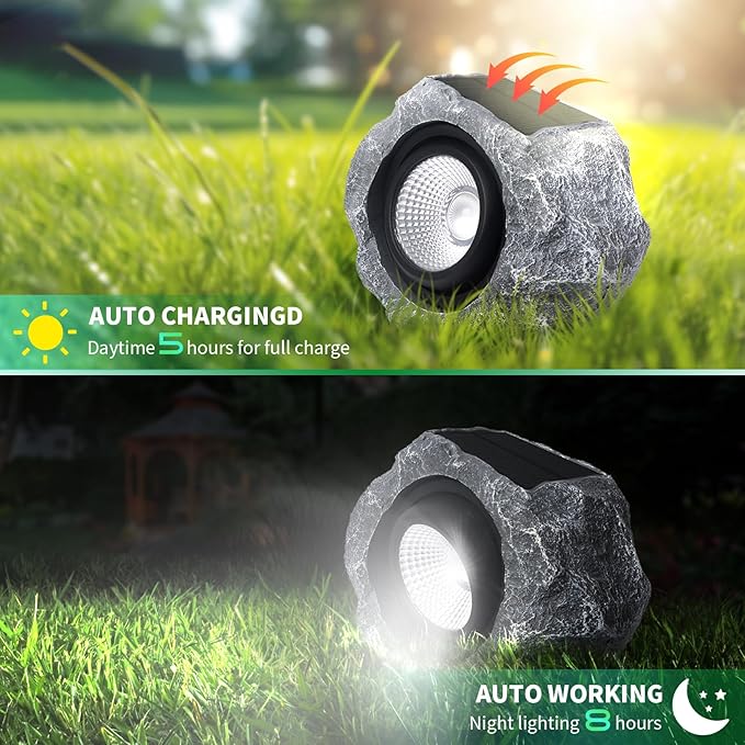 2 Pack Solar Rock Lights Outdoor, Angle Adjustable Solar Lights Outdoor Waterproof, LED Solar Garden Lights, Auto | Lumora
