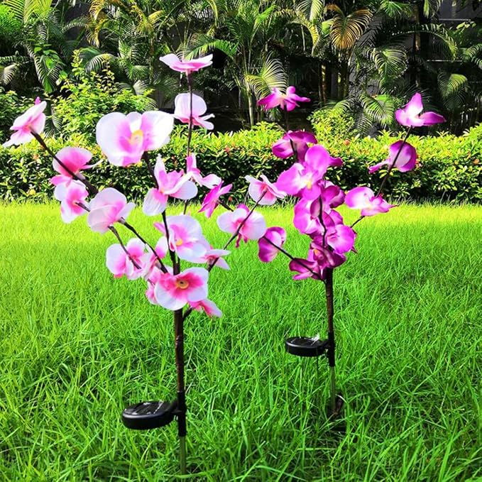 Toyvian 2pcs Solar Flower Stake Lights Outdoor Lawn Solar Ground Plug Pathway Lamps Pink for Yard Landscape Lighting