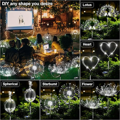 Anordsem Solar Garden Lights Outdoor: Flexible Copper Wire 120 LED Firework White 2 Pack - Waterproof DIY Decorations for Yard Pathway Patio - Gardening Gifts for Women Gardeners Homeowners