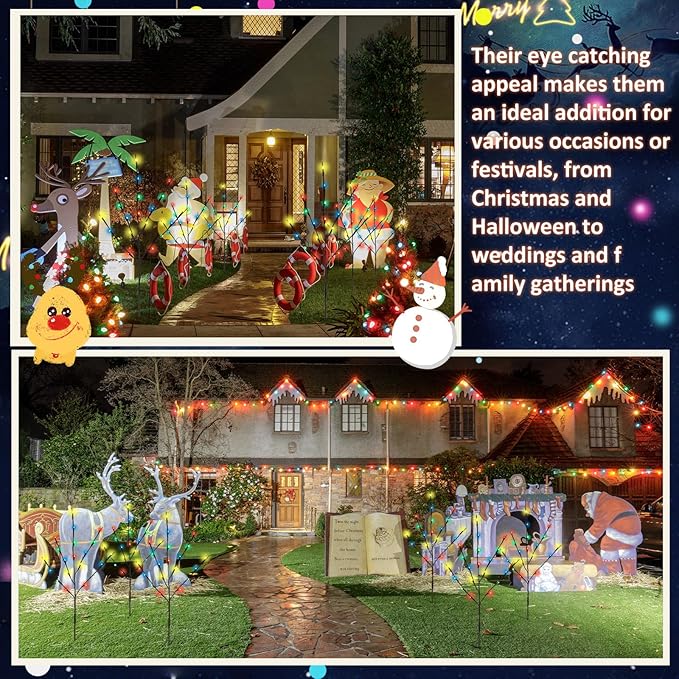 Saillong Set of 6 Solar Christmas Pathway Lights Christmas Decorations Outdoor 120 LED Waterproof Decorative Lights 8 Modes Multicolor Outside Decor for Xmas Party Yard Front Porch Door(Colorful)