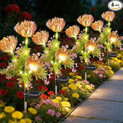 Solar Flowers Outdoor Waterproof, 4 Pack Solar Garden Lights with 12 Flowers, Enlarged Solar Panel, Perfect Gifts for Women Mom Grandma, Garden Decor for Landscape Pathway Flowerpot