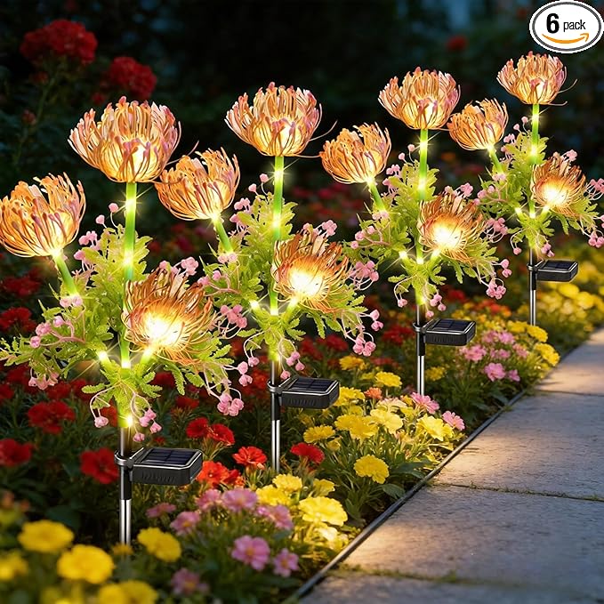 Solar Flowers Outdoor Waterproof, 6 Pack Solar Garden Lights with 18 Flowers, Enlarged Solar Panel, Perfect Gifts for Women Mom Grandma, Garden Decor for Landscape Pathway Flowerpot