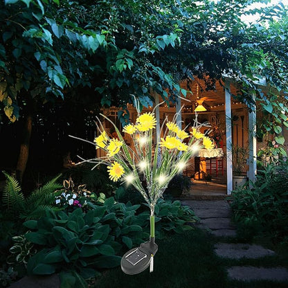 Solar Daisies Flower Stake Lights for Yard Decor, 42 LED Outdoor Waterproof Daisy Shaped Solar Light for Garden Pathway Light Cemetery Grave Porch Walkway 4th of July Decorations