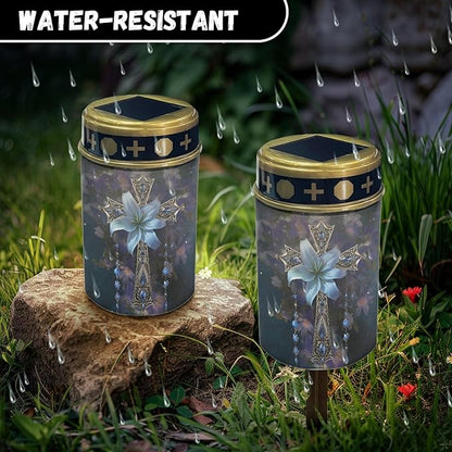 Solar Pathway Lights,Grave Crosses for Cemetery Solar Lights Outdoor Waterproof Garden Stake Lights for Outside Patio Landscape Lighting Flameless Warm White Pathway Lights Spotlights