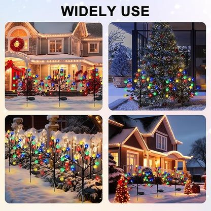 2 Pcs 40 LED Christmas Solar Pathway Lights Outdoor Decoration 28" Christmas Yard Stake Light Waterproof Solar Xmas Decoration 8 Modes Pineapple Ball Tree for Walkway Path Garden Patio