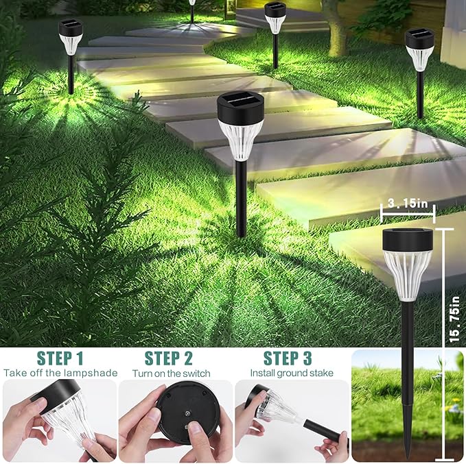 Solar Pathway Lights, 8 Pack LED Outdoor Waterproof, Auto On/Off Solar Garden Lights for Yard, Lawn, Walkway & Driveway Landscape Lighting (8)