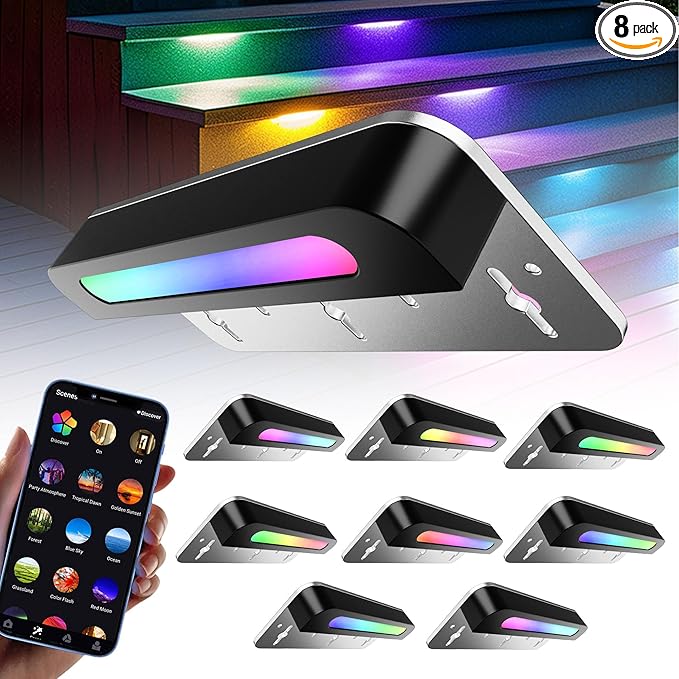 8 Pack 7 inch RGB LED Hardscape Lighting Step Lights Retaining Wall Lights with Color Changing - Outdoor Path Light | Lumora