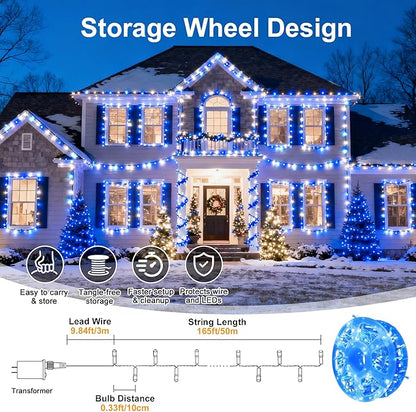 Led String Lights 500LED 165 ft Indoor/Outdoor Fairy String Lights 30V 8 Modes Christmas Lights for Home, Christmas Tree, Wedding Party, Room,Wall Decoration, Indoor&Outdoor(Blue+White)