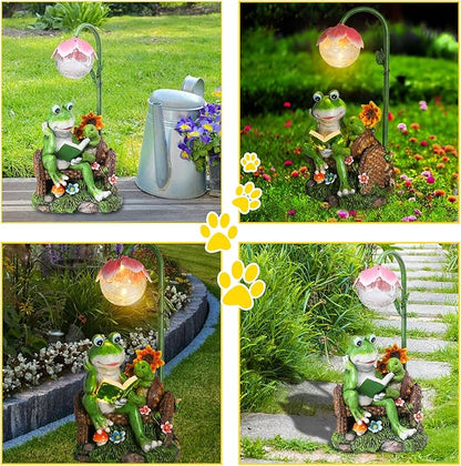 Afirst Solar Garden Statues, Frog Statues Outdoor Resin Figurine with Solar Lights Statue Decorations for Lawn, Patio, Balcony, Yard Ornament, Frog&turtle
