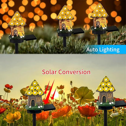 Mushroom Solar Lights Outdoor, Waterproof Fairy Houses Light Mushroom Garden Decor Decorative Solar Powered Garden Stake Lights for Outside Lawn Walkway Patio Yard (Yellow)