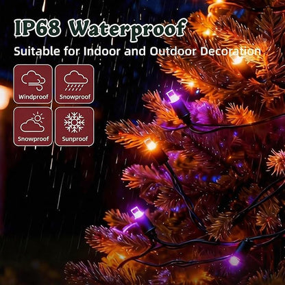 LED Christmas Lights, 100 LED Icicle Lights on 7FT with 4 Inch Spacing - 5MM Wide Angle Violet & Orange Bulbs, IP68 Waterproof & ETL Certified for Outdoor/Indoor