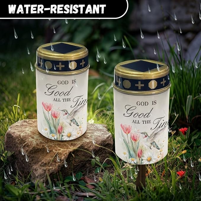 God is Good All The Time Solar Lights Outdoor Garden, Waterproof Solar Powered Stake Lights, Christmas Birthday Gifts for Grave Dad Grandma Garden Yard Gravesite Decorations