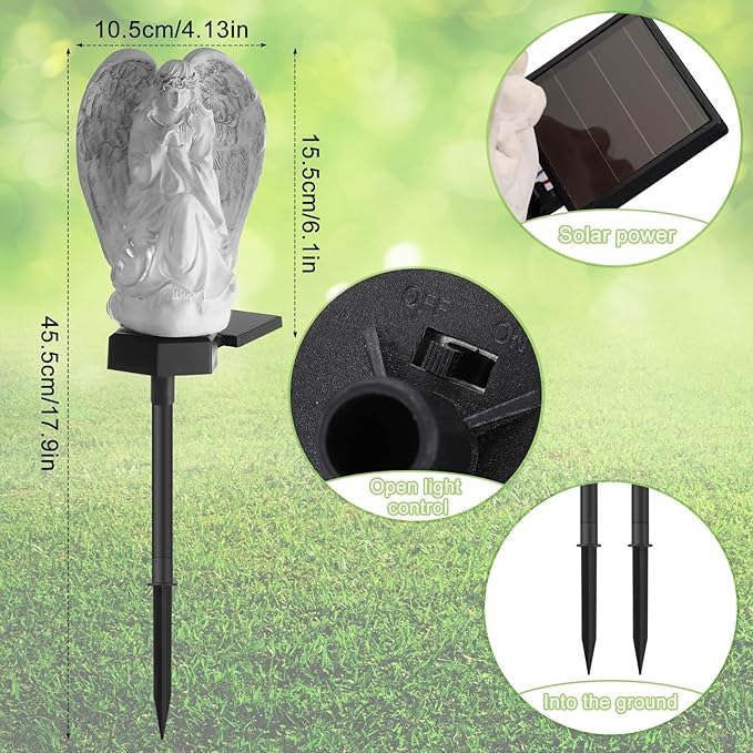 Hortsun 2 Pieces Garden Angel LED Solar Outdoor Lights Eternal Light Lawn Lamp Waterproof Solar for Outside Angel Cemetery Garden Decorations Yard Lawn Pathway Figurines