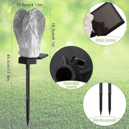 Hortsun 2 Pieces Garden Angel LED Solar Outdoor Lights Eternal Light Lawn Lamp Waterproof Solar for Outside Angel Cemetery Garden Decorations Yard Lawn Pathway Figurines