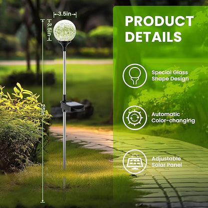 GIGALUMI Solar Garden Lights 6 Pack, Outdoor Solar Lights for Yard Decorative, Christmas Lights Outdoor Decorations Waterproof, Multi-Colored Changing Garden Globes Cracked Glass Ball with LED Lights