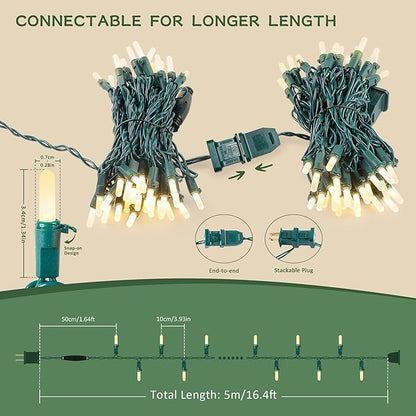 YOUNGAR 50 LED Christmas Lights,18ft Green Wire String Lights Outdoor,Warm White with Waterproof Connectable Light Mini Light Plug in for Indoor Outdoor Tree Patio Garden Xmas Decor