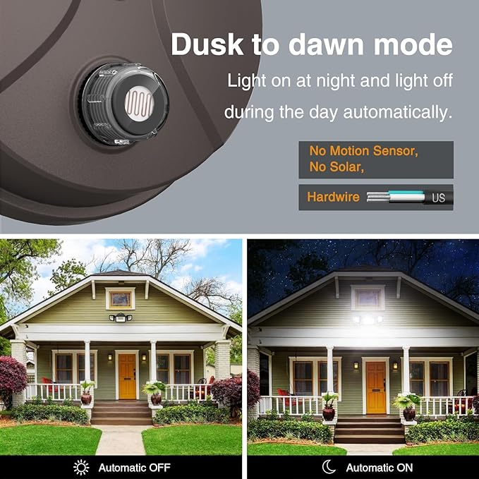 Onforu 70W LED Dusk to Dawn Flood Lights, 7000LM Brown Exterior Security Outdoor Lighting,IP65 Waterproof Outdoor 3 Adjustable Heads Photocell Light Fixture,6500K Floodlight for Garage,Patio,Yard