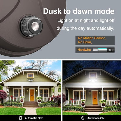 Onforu 70W LED Dusk to Dawn Flood Lights, 7000LM Brown Exterior Security Outdoor Lighting,IP65 Waterproof Outdoor 3 Adjustable Heads Photocell Light Fixture,6500K Floodlight for Garage,Patio,Yard
