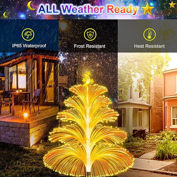 Solar Garden Lights Decorations Outdoor Waterproof 5 Layer Optical Fiber 7 Color Changing for Yard Pathway Outside Decorative Gifts for Mother's Women, 3 Pack