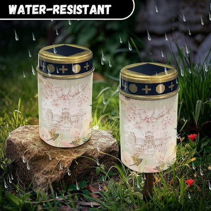 Castle Outdoor Solar Lights Garden Lights Fairy Lights Waterproof Solar Stake Lights Landscape Lighting for Yard Patio Path Warm White Flameless Lantern,Wall Light Auto On/Off