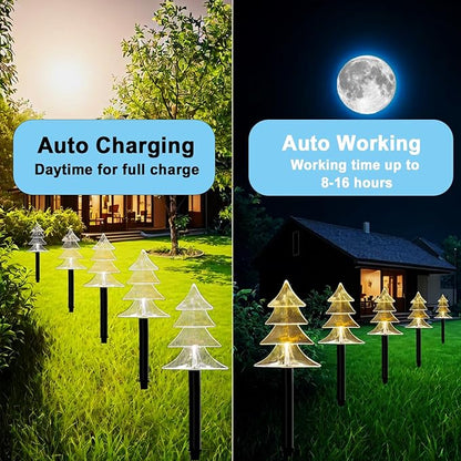 Christmas Solar Pathway Lights Outdoor, Waterproof Christmas Tree Garden Lights with 2-Lighting Modes, Set-of-5 Walkway Solar LED Lights for Yard Lawn Patio Landscape Wedding Decorations(Warm White)