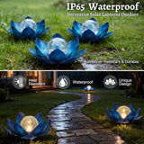 Huaxu Solar Lights Outdoor Garden Decoration Crackle Globe Glass Waterproof LED Metal Blue Lotus Flowers Gift for | Lumora