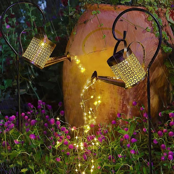 HUYIENO 2Pack Solar Garden Lights Outdoor Hanging Solar Lantern Watering Cans with Shepherd Hook for Patio Yard | Lumora
