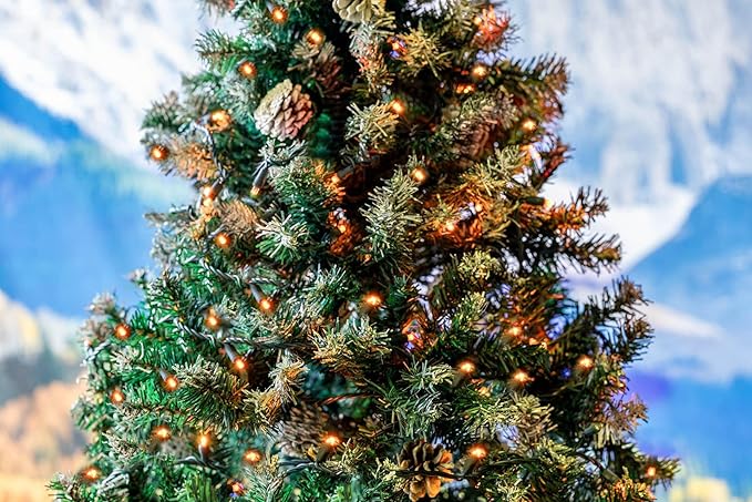 Novelty Lights 25ft Christmas String Lights, 50 Amber/Orange LED Bulbs on Black Wire, 6" Spacing, Connectable Indoor Outdoor Commercial Grade Lighting for Holidays Patio Weddings
