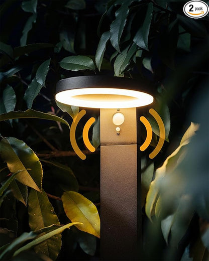 Yoolax Solar Pathway Lights Outdoor Motion Sensor Landscape Lights 2 Pack Aluminum Dual-use Path Lights for Garden, Patio, Yard, Driveway,Deck (Round)