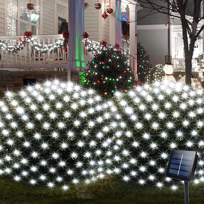 Solar Net Lights 200 LED Outdoor Mesh Light with 8 Modes Waterproof Net Bush Lights for Bushes Hedge Yard Garden Decor, 9.8 x 6.6Ft Dark Green Cable (Cool White)