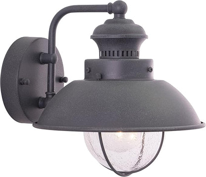 VAXCEL Harwich 8 in. H 1-Light Textured Gray Coastal Outdoor Wall Sconce Made of Durable Steel, Clear Seeded Glass Shade, LED Compatible, Use for Exterior Porch Patio Front Door or Garage