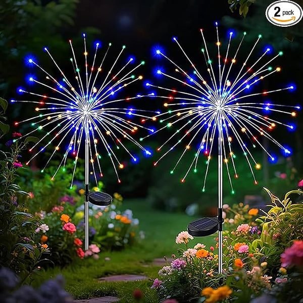 2 Pack Solar Firework Lights, 200 LED Outdoor Waterproof Garden Lights with 8 Flashing Lighting Modes, Bendable DIY | Lumora