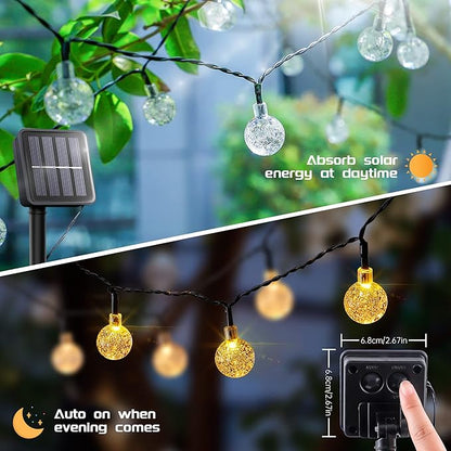 2-Pack 30 LED 20FT Solar String Lights Outdoor, Crystal Globe Lights with 8 Lighting Modes, Waterproof Solar Powered Patio Lights for Garden Yard Porch Wedding Party Decor (Warm White)