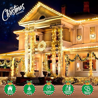 SAUIRS 600FT 1500 LED Christmas Lights Outdoor String Lights with 8 Modes Timer Waterproof Fairy Light Plug in for Outside Indoor Party Xmas Palm Tree Yard Wedding Decorations(Warm White)