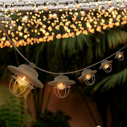 JONATHAN Y JYL8703B Indoor Outdoor Rustic Farmhouse LED G40 Metal Cage Shade String Lights Garden Patio Backyard Porch Balcony, 10 ft. 10-Light, White