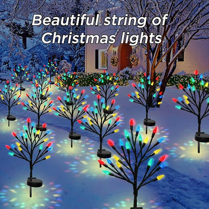 Christmas Outside Decorations Solar Pathway Lights-2PACK 40LED Multicolor C6 Strawberry Lights Xmas Decor,Outdoor Solar Christmas Lights for Garden Yard Path Party Decor