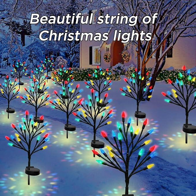 Christmas Outside Decorations Solar Garden Lights Outdoor,2PACK 40LED Multicolor C6 Strawberry Path Decor with Xmas Party Gifts Decor,Solar Christmas Candy Lights for Home Holiday Decor